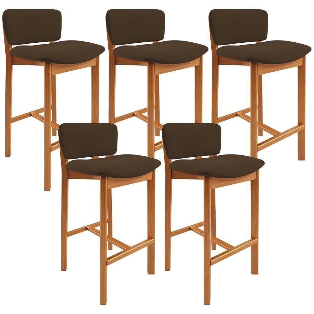 Kit 05 Banquetas Alta Para Cozinha Sala De Jantar Bar Dara L02 Suede Marrom - Lyam Decor