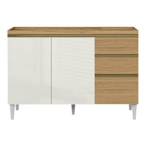 Balcão Gabinete Sofia Para Pia de 120cm Sem Tampo 03 Portas e 02 Gavetas Atacama Off White - Abmaza