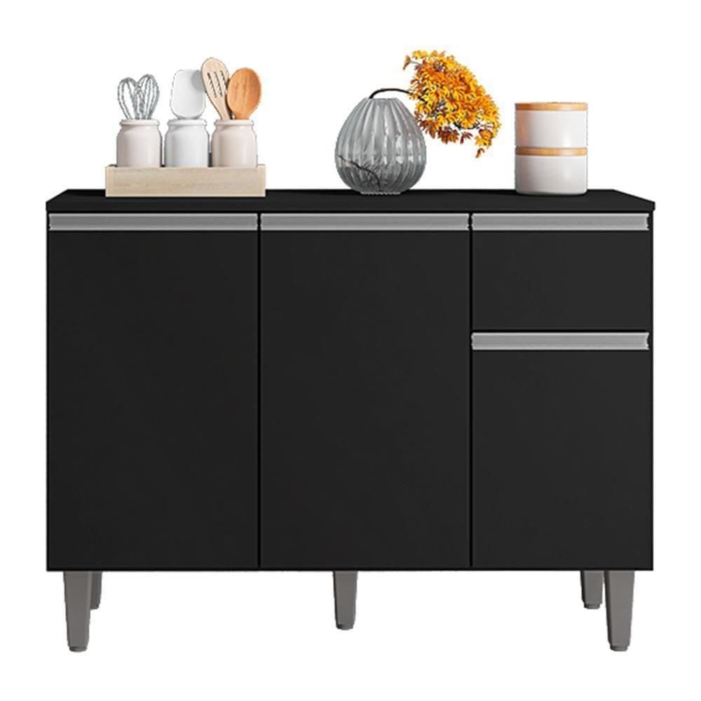 Balcão De Cozinha Vanessa 105cm Preto Com Tampo Mdp - Ajl Móveis Preto