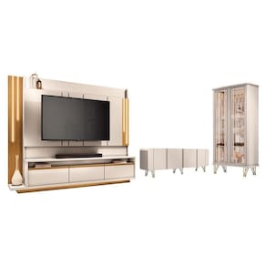 Sala De Estar Estante Home Montane, Cristaleira évora E Buffet Saluti Off White - Hb Móveis Off White