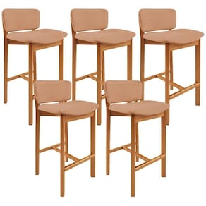 Kit 05 Banquetas Alta Para Cozinha Sala De Jantar Bar Dara L02 Linho Rosê - Lyam Decor