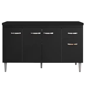 Balcão Pia Gabriela 150cm Preto Com Tampo Mdp - Ajl Móveis Preto