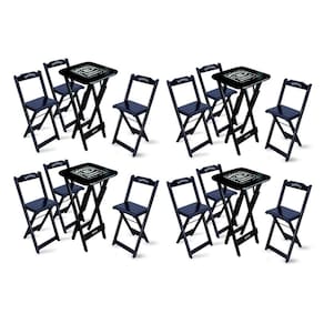 Kit 4 Conjuntos De Mesa Bistrô Dobrável Jack Daniel`s Com 3 Banquetas De Madeira Preta