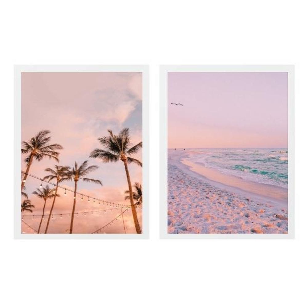 Kit 2 Quadros Anoitecer Na Praia 24X18Cm - Com Vidro