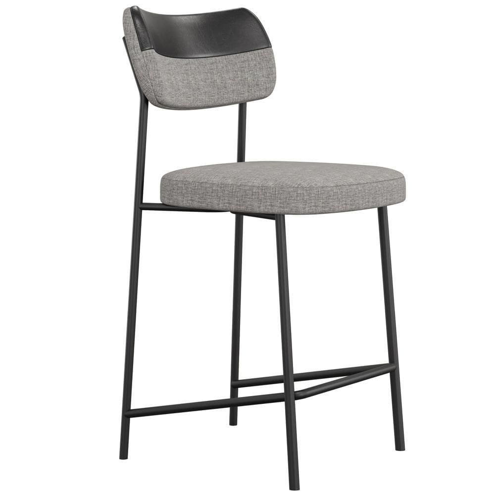 Banqueta Baixa Bar Cozinha Sala De Jantar Preto Melina L02 Couríssimo Preto Linho Cinza - Lyam Decor
