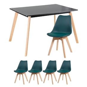 Mesa De Jantar Retangular 80 X 120 Cm Preto + 4 Cadeiras Leda Verde Escuro Mesa Preto Com Cadeiras Verde Escuro