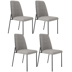 Kit 04 Cadeiras Decorativa Estofada Sala De Jantar Bella L02 Couríssimo Preto Linho Cinza - Lyam Decor