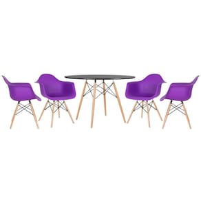 Kit - Mesa Eames 120 Cm Preto + 4 Cadeiras Eames Daw Roxo Mesa Preto Com Cadeiras Roxo