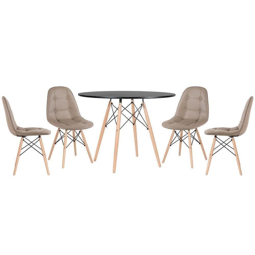 Kit - Mesa Eames 100 Cm Preto + 4 Cadeiras Botonê Nude Mesa Preto Com Cadeiras Nude