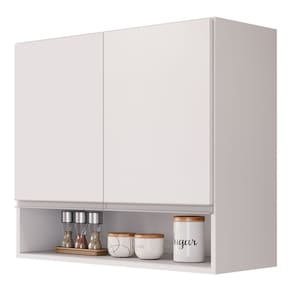 Armário Aéreo Multiuso Lux 80cm 100%MDF 02 Portas com Nicho Integrado Branco - Abmaza