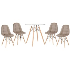 Kit - Mesa De Vidro Eames 70 Cm + 4 Cadeiras Eames Botonê Nude Nude