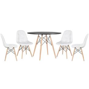 Kit - Mesa Eames 100 Cm Preto + 4 Cadeiras Botonê Branco Mesa Preto Com Cadeiras Branco