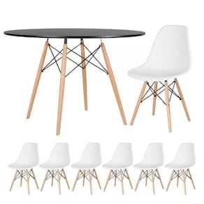 Kit - Mesa Eames 120 Cm Preto + 6 Cadeiras Eames Dsw Branco Mesa Preto Com Cadeiras Branco