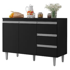Balcão Pia Andréia 120cm Preto Com Tampo Mdp - Ajl Móveis Preto