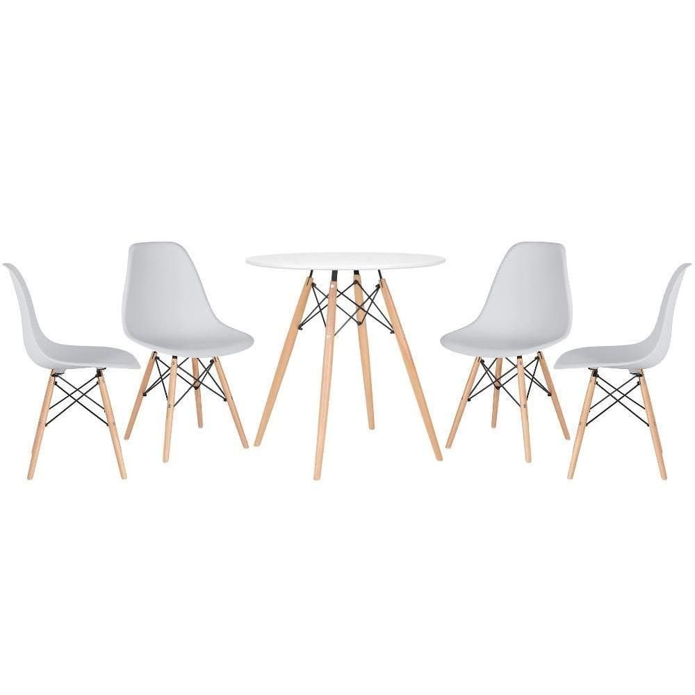 Kit - Mesa Eames 70 Cm Branco + 4 Cadeiras Eames Dsw Cinza Claro Mesa Branco Com Cadeiras Cinza Claro