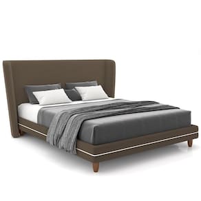 Cabeceira Casal Nilo 160cm Com Cama Pés Madeira Suném P05 Veludo Marrom - Lyam Decor