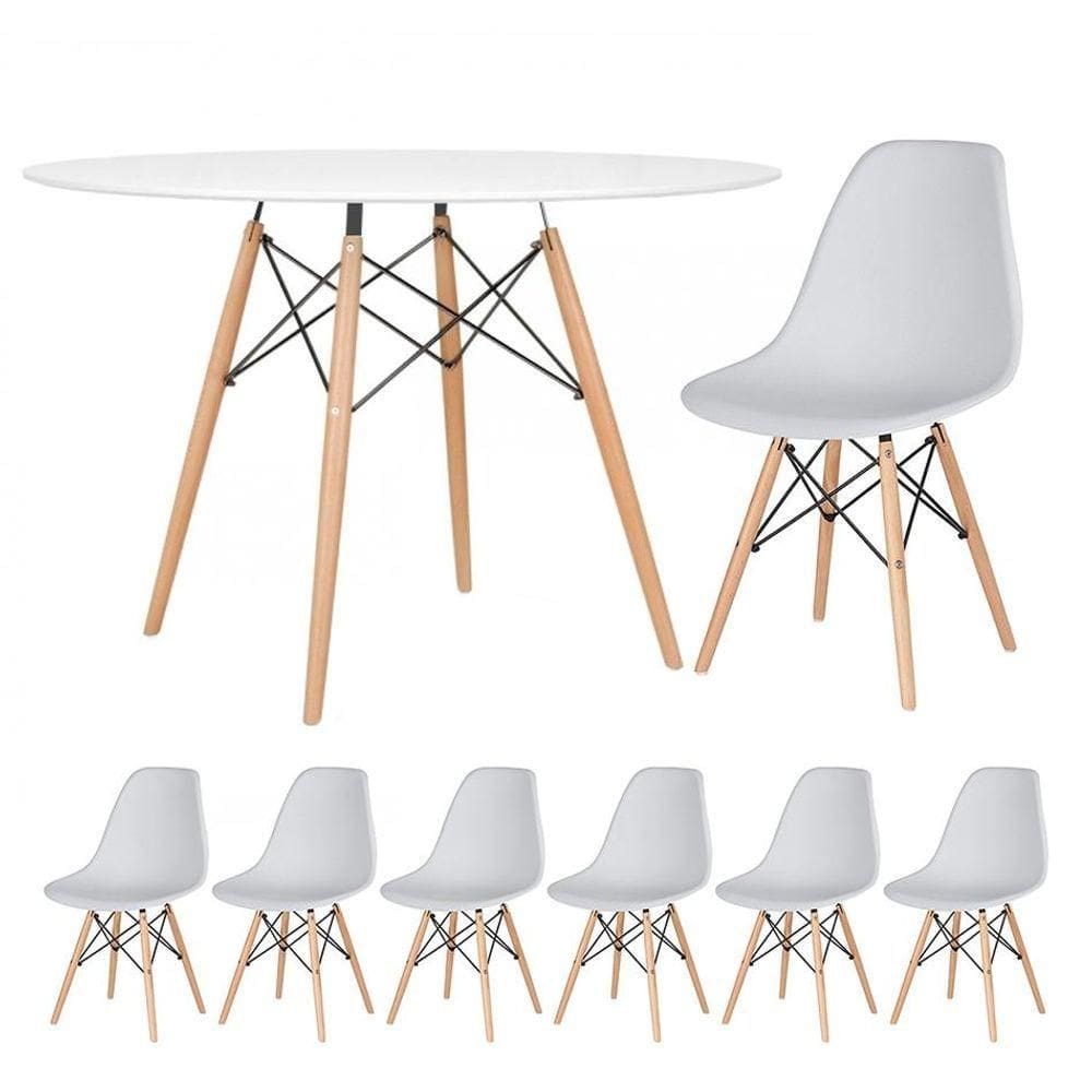 Kit - Mesa Eames 120 Cm Branco + 6 Cadeiras Eames Dsw Cinza Claro Mesa Branco Com Cadeiras Cinza Claro