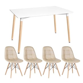 Kit - Mesa Retangular Eames 80 X 120 Cm Branco + 4 Cadeiras Botonê Nude Mesa Branco Com Cadeiras Nude