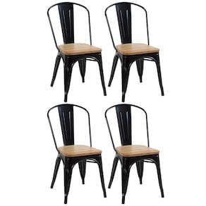 Kit 4 Cadeiras Iron Tolix Com Assento De Madeira Industrial Jantar Cozinha Preto Preto