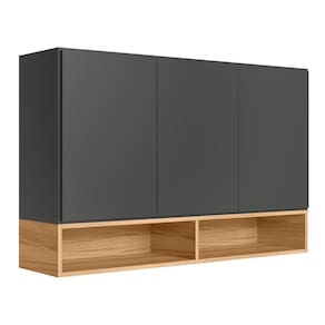 Armário Aéreo Acácia Touch 120cm 3 Portas Chumbo-freijó Com Nichos - Nicioli Chumbo-freijó
