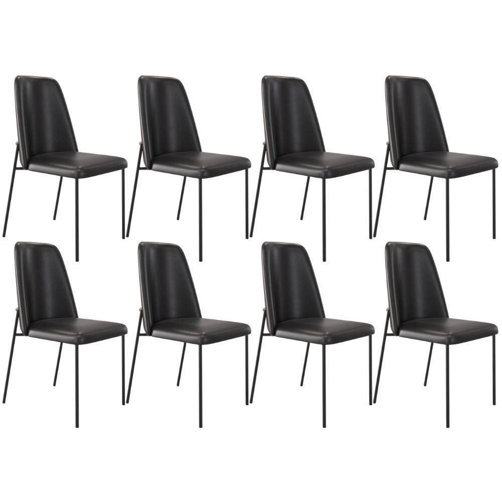 Kit 08 Cadeiras Decorativa Estofada Para Sala De Jantar Bella L02 Couríssimo Preto - Lyam Decor