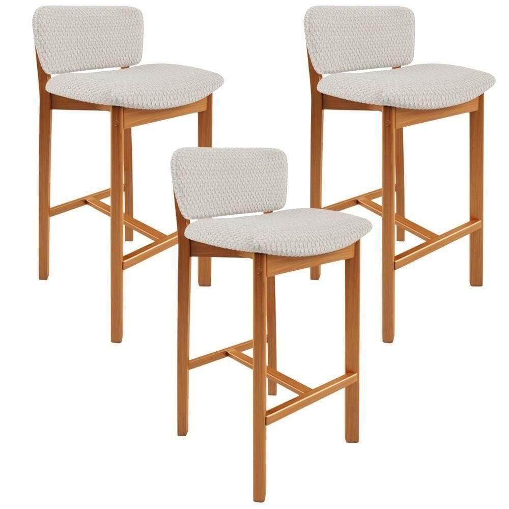 Kit 03 Banquetas Alta Para Cozinha Sala De Jantar Bar Dara L02 Bouclê Cru - Lyam Decor