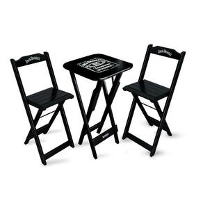 Conjunto De Mesa Bistrô Dobrável Jack Daniel`s Com 2 Banquetas De Madeira Preta