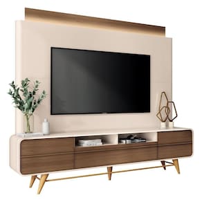 Estante Home Theater Nobre Off White-castanho Para Até 85? - Hb Móveis Off White-castanho
