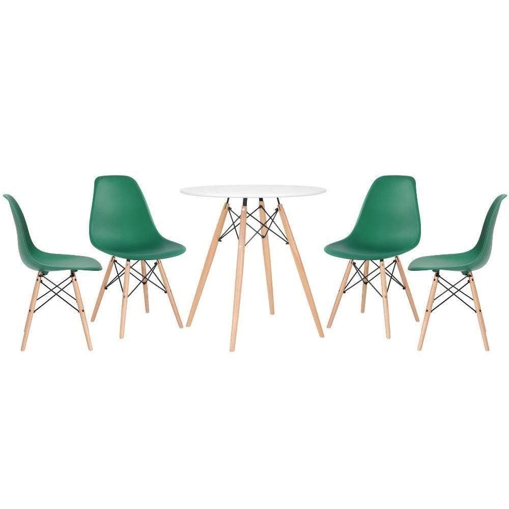 Kit - Mesa Eames 70 Cm Branco + 4 Cadeiras Eames Dsw Verde Escuro Mesa Branco Com Cadeiras Verde Escuro