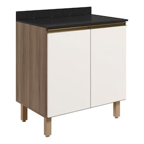 Balcao Com Tampo 2 Portas 70 Cm Mdf Kali 12221 Carvalho Toq Off White Cetim Nicioli
