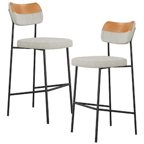 Kit 02 Banquetas Alta Bar Cozinha Sala Jantar Preto Melina L02 Couríssimo Whisky Linho Cinza - Lyam Decor