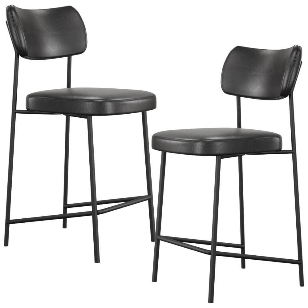 Kit 02 Banquetas Baixa Bar Cozinha Sala De Jantar Preto Melina L02 Couríssimo Preto - Lyam Decor