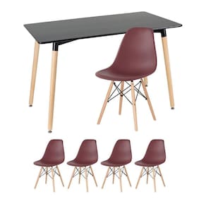 Kit - Mesa Retangular Eames 60 X 120 Cm + 4 Cadeiras Dsw Mesa Preto Com Cadeiras Marrom Mesa Preto Com Cadeiras Marrom