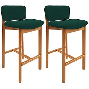 Kit 02 Banquetas Alta Para Cozinha Sala De Jantar Bar Dara L02 Bouclê Verde Musgo - Lyam Decor