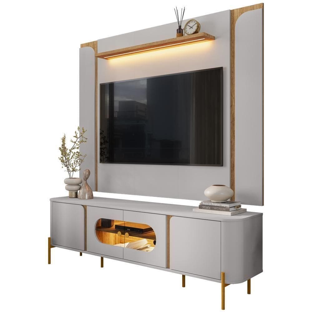 Rack Para Sala Orgânico Suy Com Painel Para 75 Pol Maresca B02 Off White Cinamomo - Lyam Decor