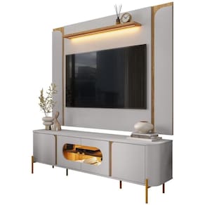 Rack Para Sala Orgânico Suy Com Painel Para 75 Pol Maresca B02 Off White Cinamomo - Lyam Decor