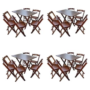 Kit 4 Conjuntos Mesa Dobrável Madeira 110x70 Com 6 Cadeiras Personalizada Hei Imbuia - Tarimatã