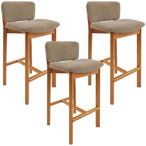 Kit 03 Banquetas Alta Para Cozinha Sala De Jantar Bar Dara L02 Bouclê Bege - Lyam Decor