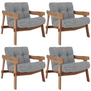 Kit 04 Poltronas Decorativa Fixa Para Sala Living Ikary L02 Canela Pied Poule - Lyam Decor
