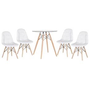 Kit - Mesa De Vidro Eames 70 Cm + 4 Cadeiras Eames Botonê Branco Branco