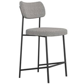 Banqueta Baixa Bar Cozinha Sala De Jantar Preto Melina L02 Linho Cinza Escuro - Lyam Decor