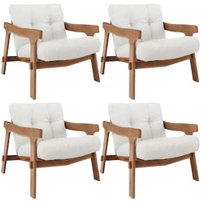 Kit 04 Poltronas Decorativa Fixa Para Sala Living Ikary L02 Canela Bouclê Branco - Lyam Decor