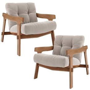 Kit 02 Poltronas Decorativa Fixa Para Sala Living Ikary L02 Canela Bouclê Bege Escuro - Lyam Decor