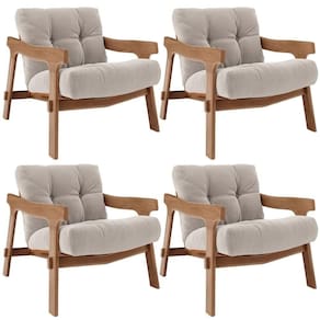Kit 04 Poltronas Decorativa Fixa Para Sala Living Ikary L02 Canela Bouclê Bege Escuro - Lyam Decor
