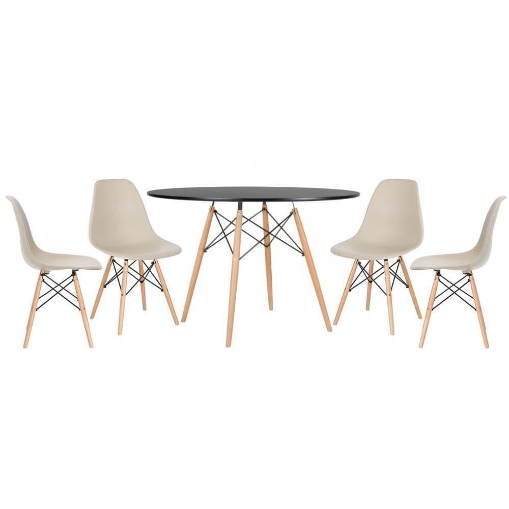 Kit - Mesa Eames 120 Cm Preto + 4 Cadeiras Eames Dsw Nude Mesa Preto Com Cadeiras Nude