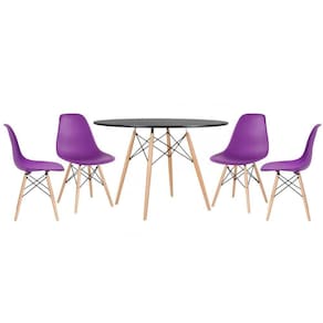 Kit - Mesa Eames 120 Cm Preto + 4 Cadeiras Eames Dsw Roxo Mesa Preto Com Cadeiras Roxo