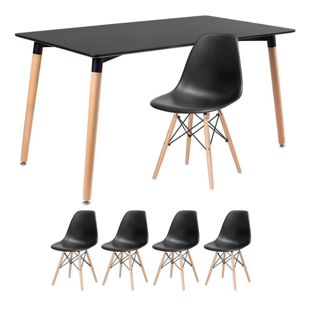 Kit - Mesa Retangular Eames 80 X 140 Cm + 4 Cadeiras Dsw Mesa Preto Com Cadeiras Preto Mesa Preto Com Cadeiras Preto