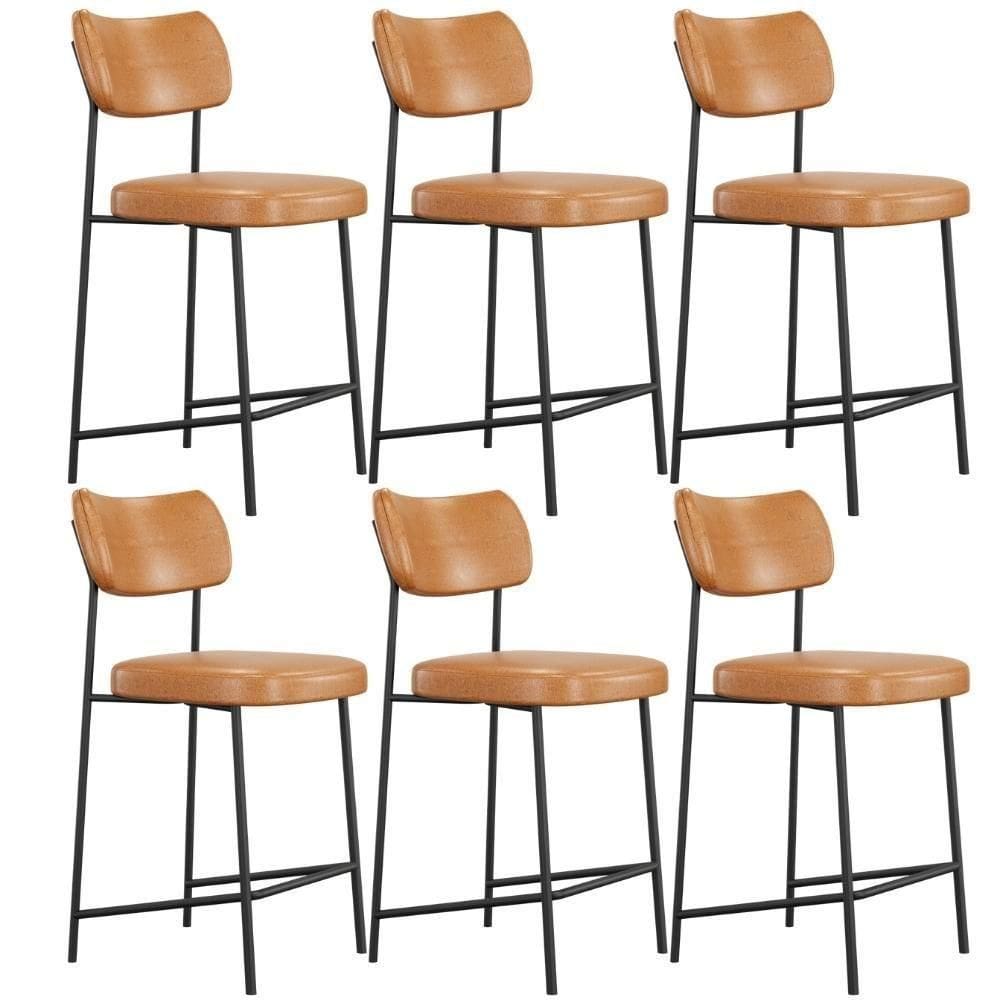 Kit 06 Banquetas Baixa Bar Cozinha Sala De Jantar Preto Melina L02 Couríssimo Whisky - Lyam Decor