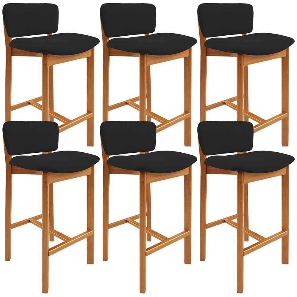 Kit 06 Banquetas Alta Para Cozinha Sala De Jantar Bar Dara L02 Suede Preto - Lyam Decor