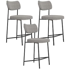 Kit 03 Banquetas Baixa Bar Cozinha Sala De Jantar Preto Melina L02 Linho Cinza Escuro - Lyam Decor